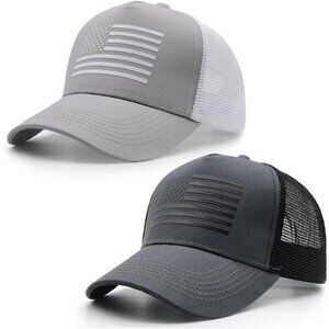 2 Pack American Flag Trucker Hat Adjustable Mesh Snapback USA Baseball Cap